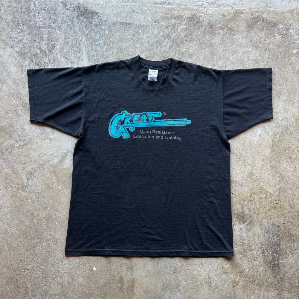 Vtg 1990s G.R.E.A.T Gang Resistance Education and Training Black Tee Size XL